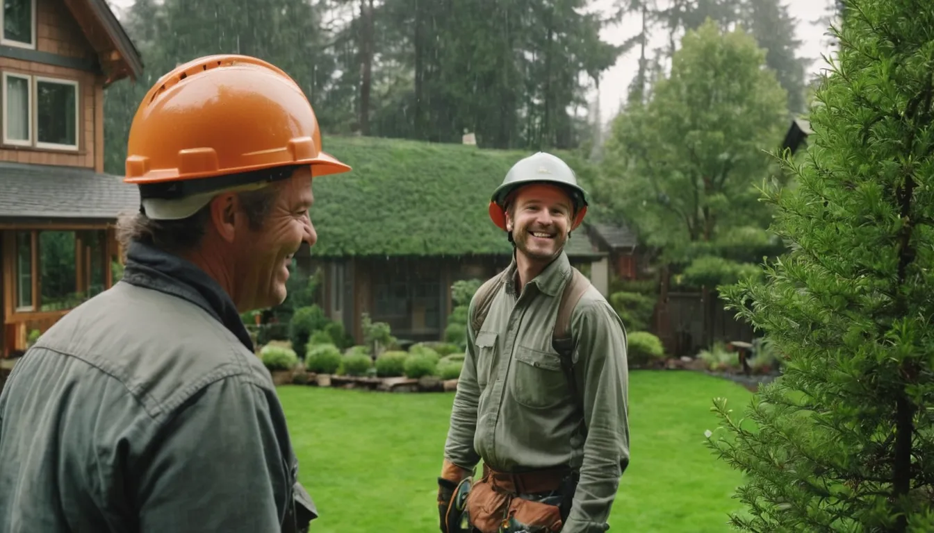 A friendly local tree removal provider reviewing a large tree with a homeowner in a McMinnville yard